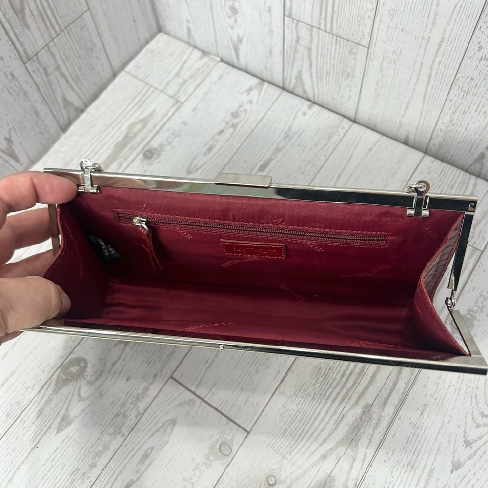 ANN TAYLOR Vintage Genuine Leather Crocodile Red Clutch - Picture 6 of 15